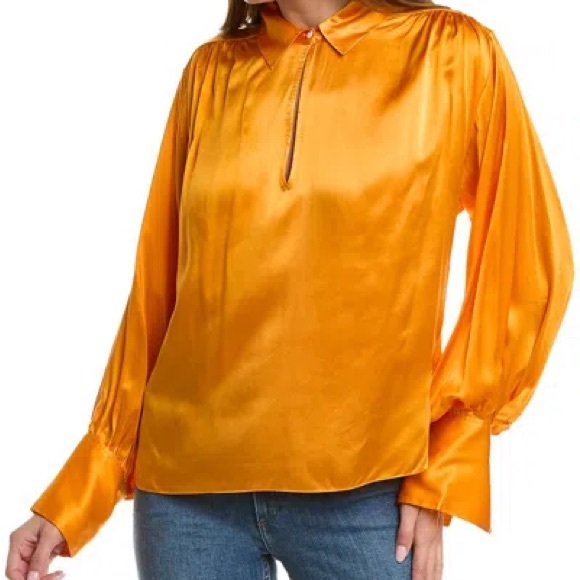 Frame Key-Hole 100% Silk Orange Blouse Size Large - Picture 1 of 5